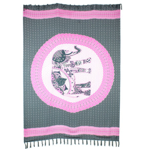 Viscose rayon sarong - elefant mandala - sort & pink