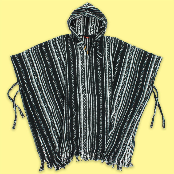 Brushed Cotton Hooded Poncho - Black Diamond