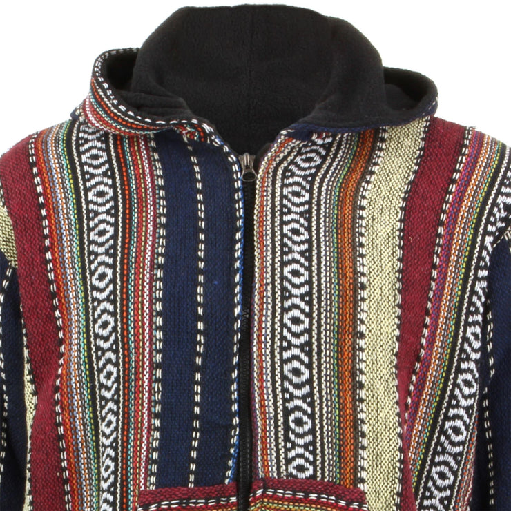 Fleece Lined Woven Zip Hoodie - Navy, Red & Cream