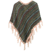 Stripe Crochet Poncho Short - Green Multi/Pink