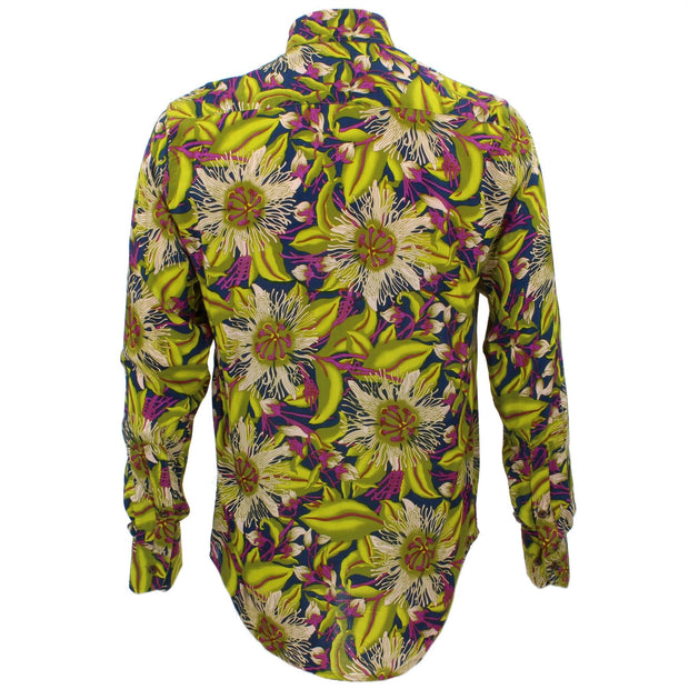 Tailored Fit Long Sleeve Shirt - Bright Green Floral on Purple