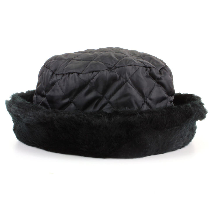 Quilted hat with faux fur trim - Black