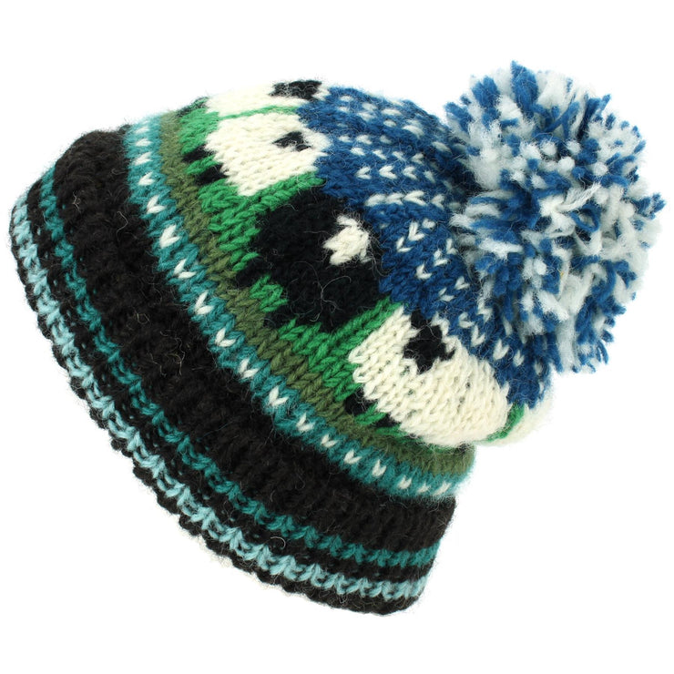 Wool Knit Bobble Beanie Hat - Sheep - Teal