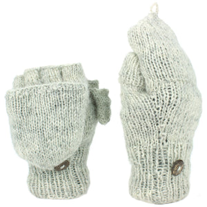 Gants de tir sans doigts en tricot de laine épaisse - unis - gris clair