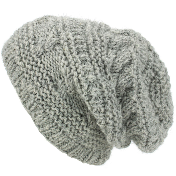Wool Knit Beanie Hat - Light Grey