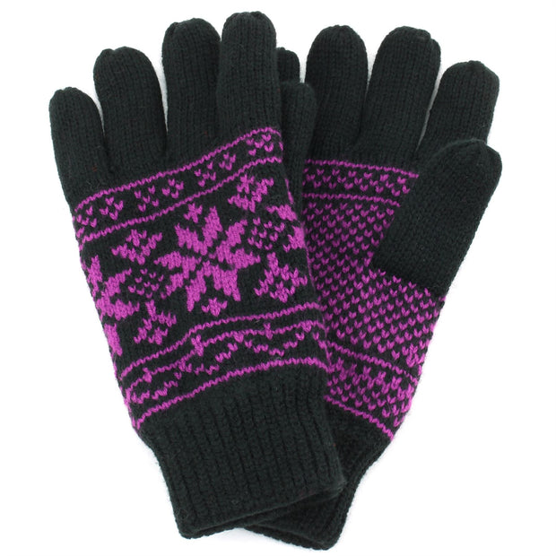 Aztec Knitted Gloves - Black
