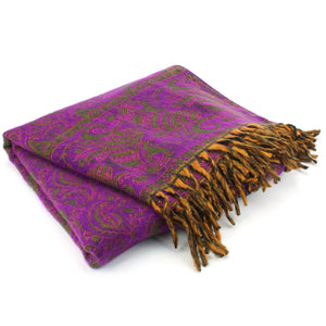 Akryl uld sjal tæppe - paisley - lilla