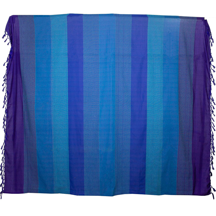 Striped Cotton Blanket With Tassel Edging - Cobalt