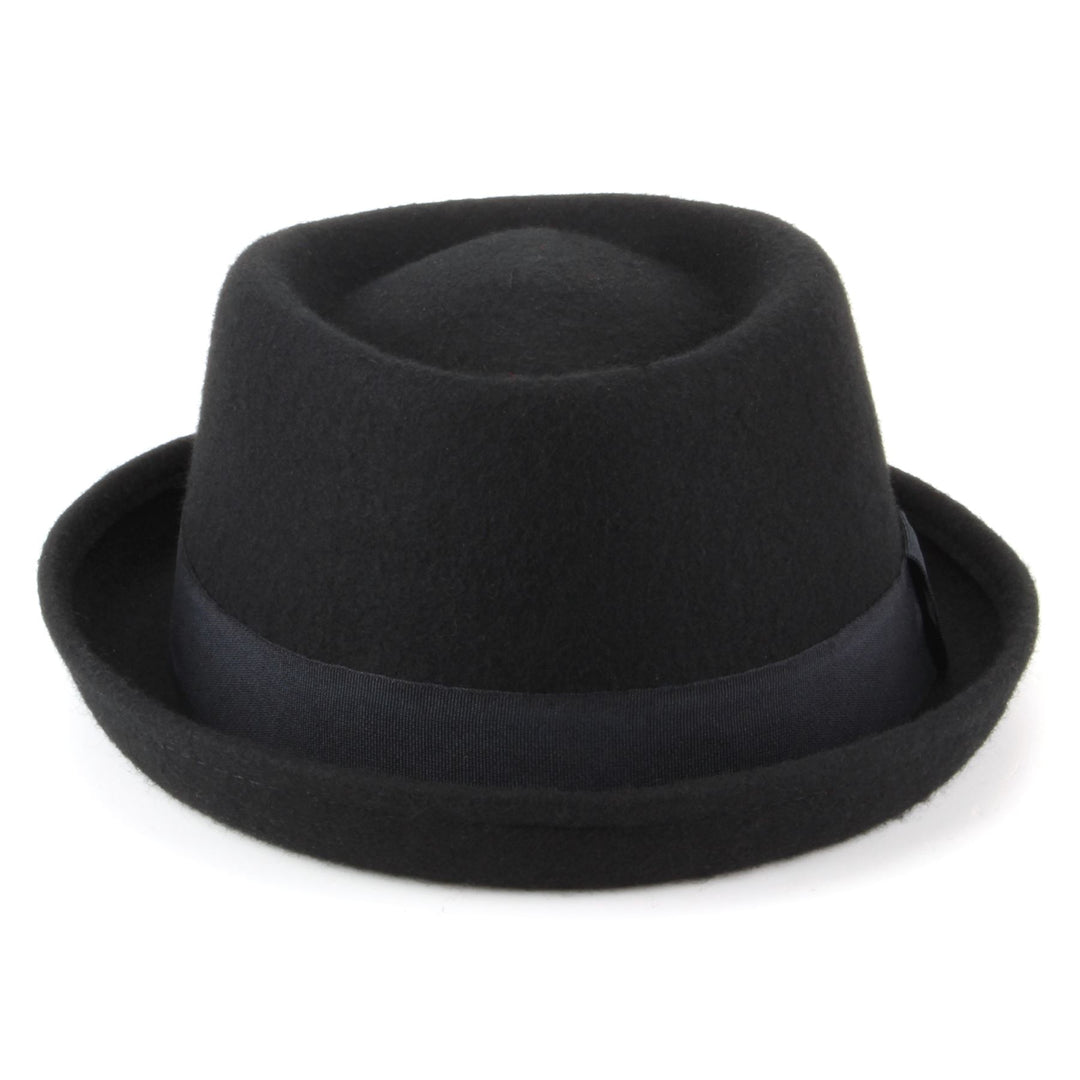 100% Wool felt Pork pie hat with band - Black
