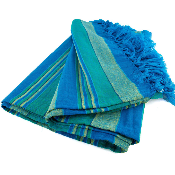 Large Cotton Stripe Blanket With Tassel Edging - Teal