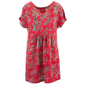 Robe courte droite Lolo - feuille tropicale rouge