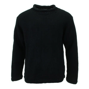 Pull en laine tricoté main - uni noir