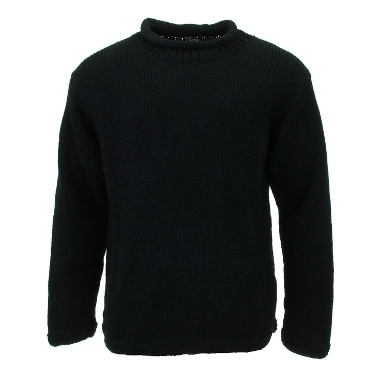 Hand Knitted Wool Jumper - Plain Black