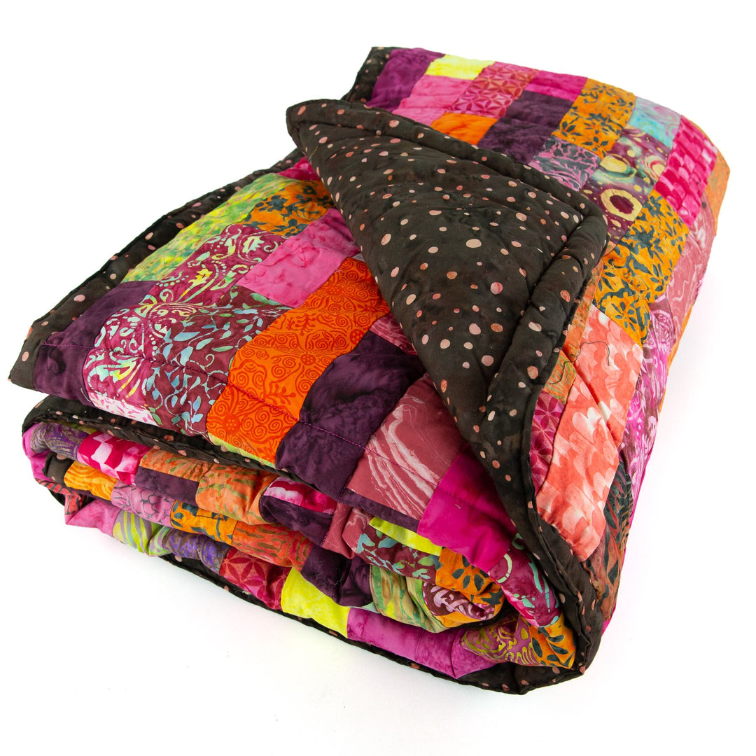 Handmade Quilted Patchwork Batik Printed Bedspread - Rose