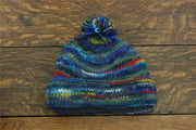 Chunky Wool Knit Beanie Bobble Hat - SD Dark Blue Mix