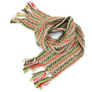 Longue écharpe acrylique en grosse maille - beige, rouge et vert