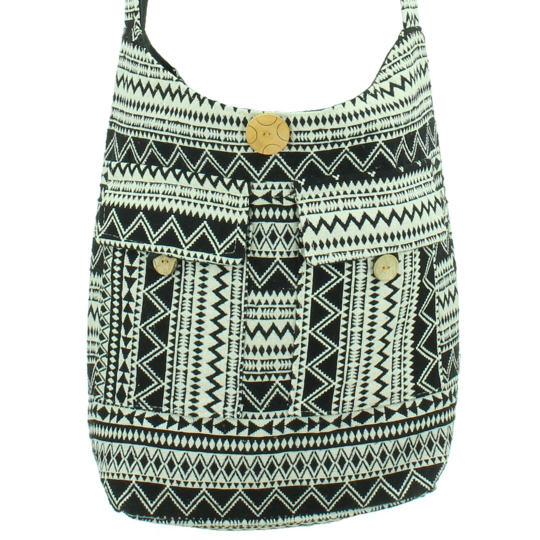 Cotton Canvas Sling Shoulder Bag - Black