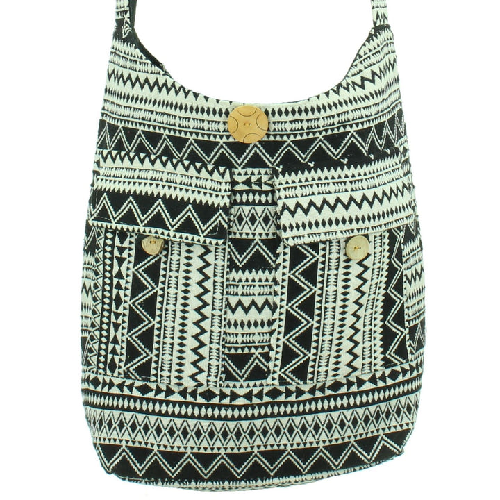 Cotton Canvas Sling Shoulder Bag - Black