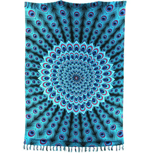 Viskose rayon sarong - påfugl - lyseblå