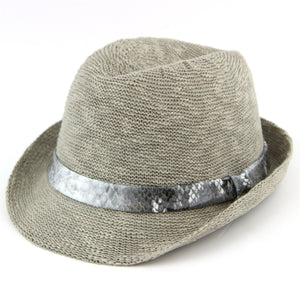 Letvægts trilby hat med slangeskindsbånd i imiteret læder - Lysegrå (57 cm)