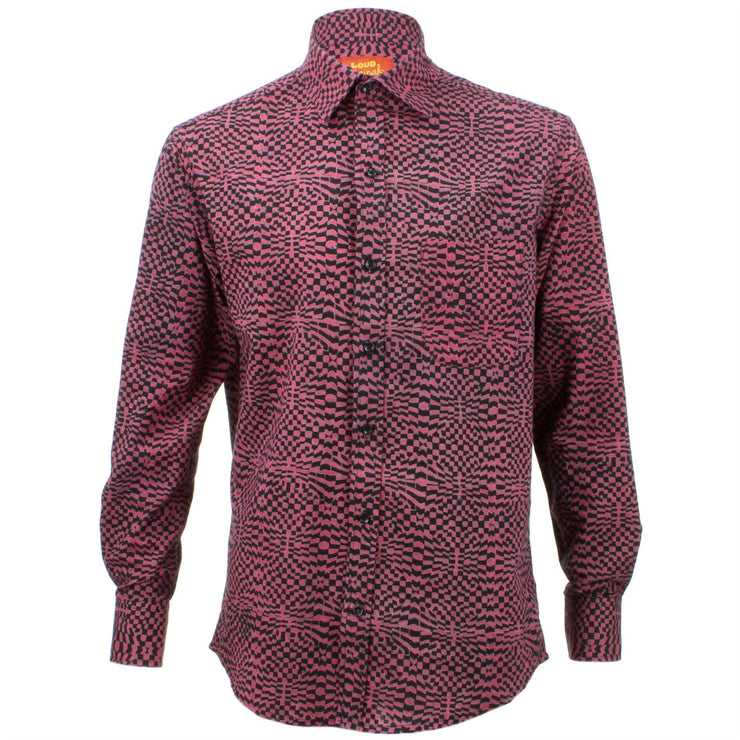 Regular Fit Long Sleeve Shirt - Psychedelic Black & Plum Red