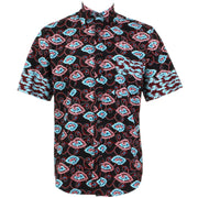 Regular Fit Short Sleeve Shirt - Black Red & Turquoise Abstract
