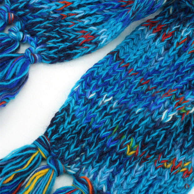 Hand Knitted Wool Scarf - SD Bright Blue Mix