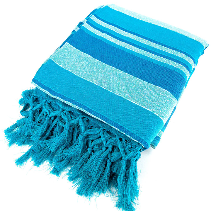 Striped Cotton Blanket With Tassel Edging - Arctic