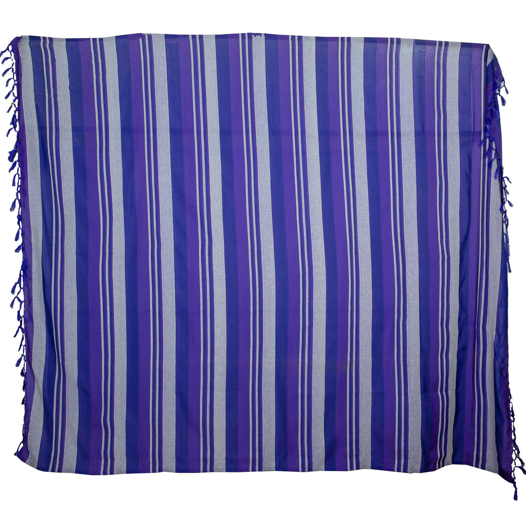 Striped Cotton Blanket With Tassel Edging - Iris