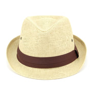 Straw Trilby Fedora Hat with Ventilation and Ribbon - Brown