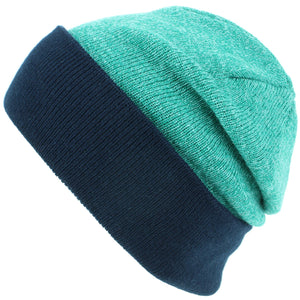 Finstrikket Marl Beanie Hat med Navy Opsmøg - Grøn