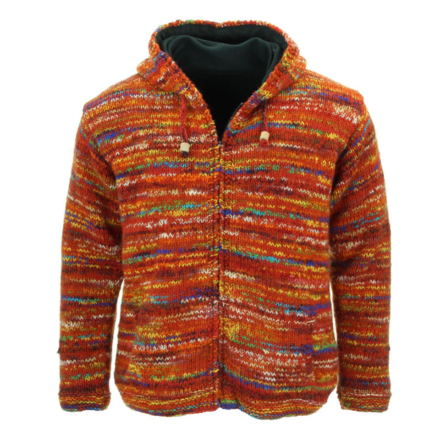 Hand Knitted Wool Hooded Jacket Cardigan - SD Red Mix