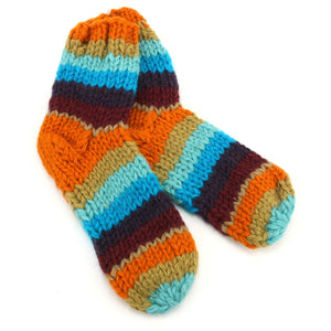 Socquettes en laine tricotées à la main - rayures rétro c
