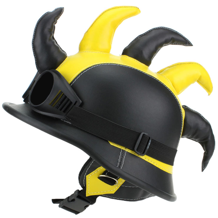 Saw Blade Mohawk Horned Novelty Festival Helmet with Goggles - Yellow & Black