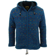 Hand Knitted Wool Hooded Jacket Cardigan - Fleck Navy Rainbow