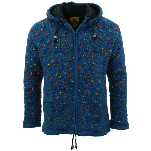 Hand Knitted Wool Hooded Jacket Cardigan - Fleck Navy Rainbow