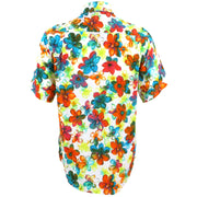 Regular Fit Short Sleeve Shirt - Red & Turquoise Floral on White
