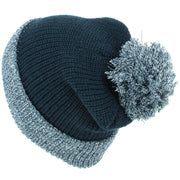 Chunky Double Knit Beanie Hat with Contrast Marl Bobble and Turn-up - Navy
