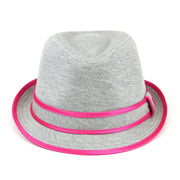 Simple grey cotton trilby hat with band and trim - Pink