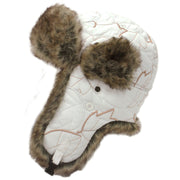 Trapper hat with gold pattern and faur fur trim - White
