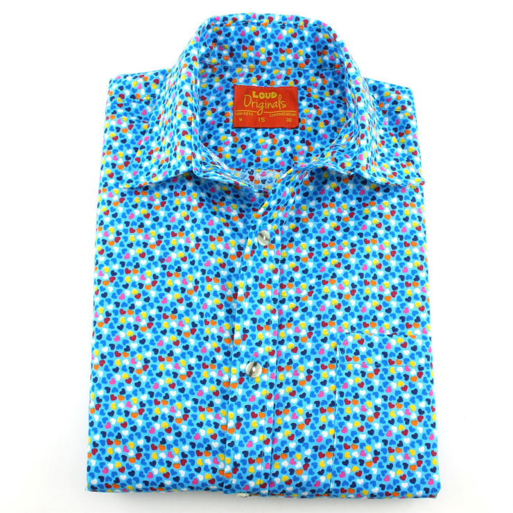 Tailored Fit Short Sleeve Shirt - Blue Multi-coloured Hearts