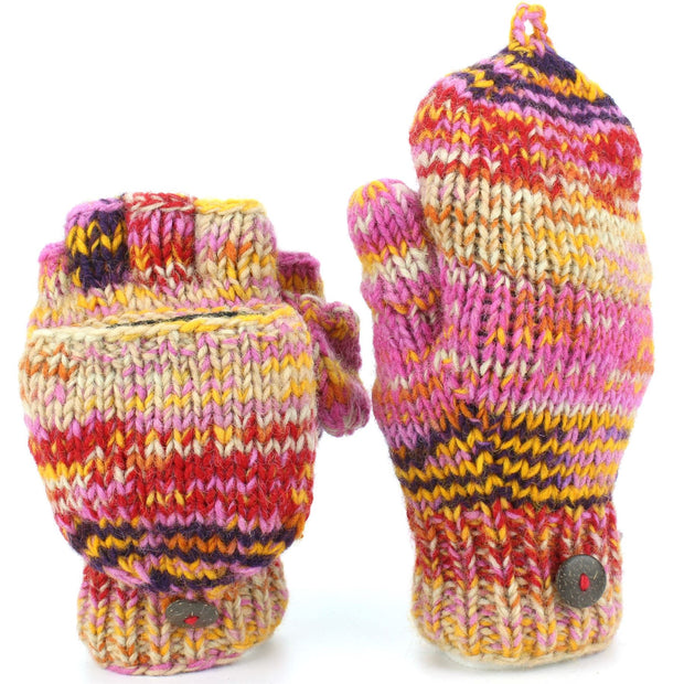 Wool Knit Fingerless Shooter Gloves - Space Dye (Red & Pink)