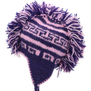 Wool Knit 'Punk' Mohawk Earflap Beanie Hat - Purple Pink Space Dye