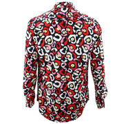 Tailored Fit Long Sleeve Shirt - Red Pink & White Abstract