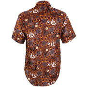 Regular Fit Short Sleeve Shirt - Red & Brown Abstract Australian