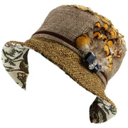 Ladies Mixed Fabric Cloche Hat with Leopard Print Crown