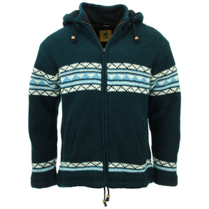 Cardigan veste à capuche en laine tricotée à la main - fairisle marine