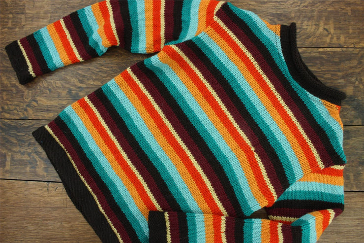 Hand Knitted Wool Jumper - Stripe Retro D