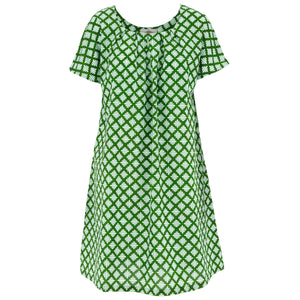 Fließendes Kleid mit Taschenfalten – grünes Gitter