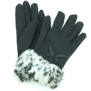 Gants femme avec poignets en fourrure - léopard des neiges